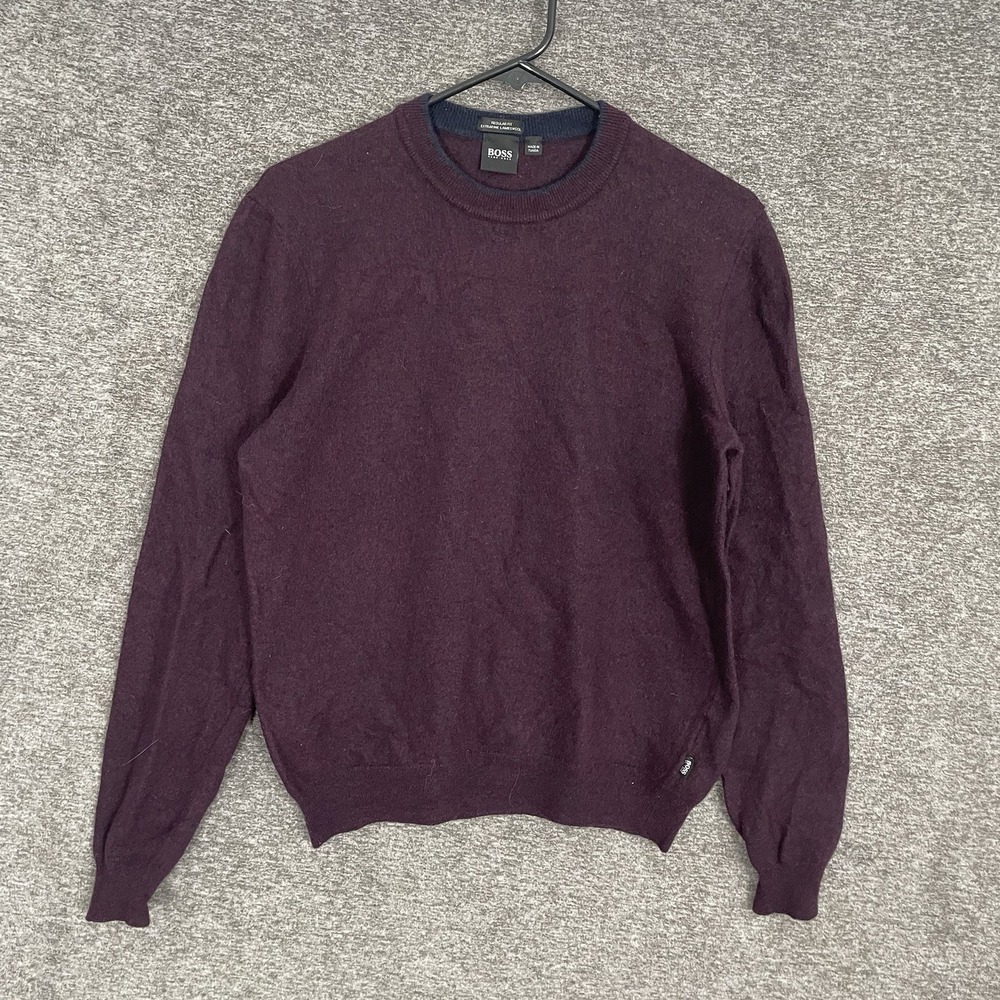 Hugo Boss Lambswool‎ Sweater Mens Size Small Burgundy Purple Pullover